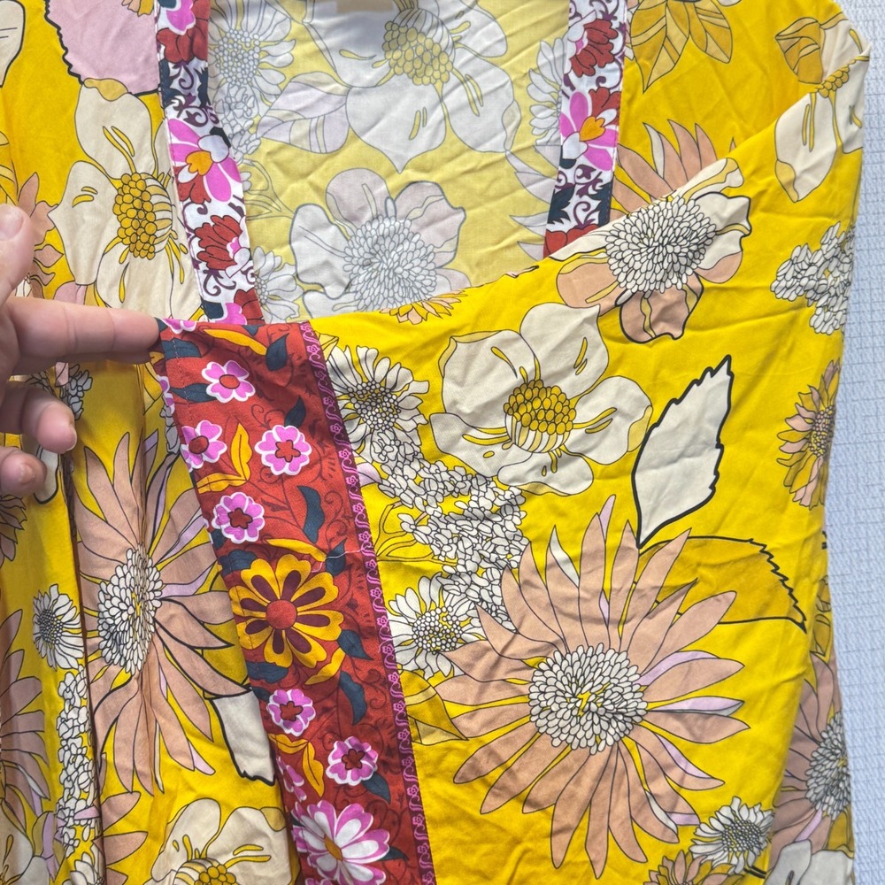 Anthropologie Khai Kimono‎ Wrap Top Womens Yellow Floral Boho Festival 70s Retro - Picture 4 of 6